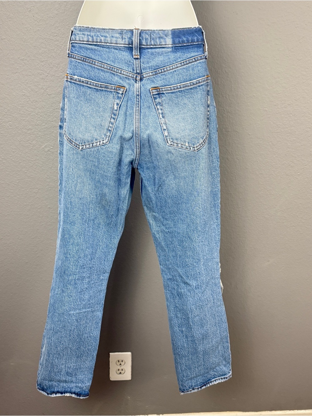 Abercrombie Fitch Ultra High Rise 90s Straight Jeans Distressed Blue Sz 27 4 S - Picture 4 of 10